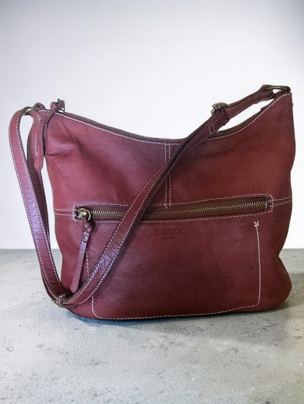 Margot New York Brandy Leather Crossbody Purse Bag